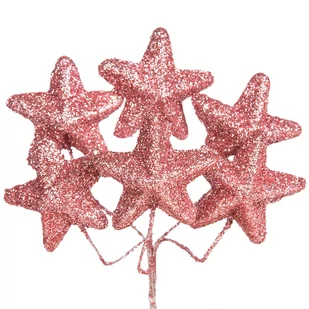 Gwiazdki Brokatowe Na Drucikach Rose Gold 6szt - Ozdoby bożonarodzeniowe - miniaturka - grafika 1