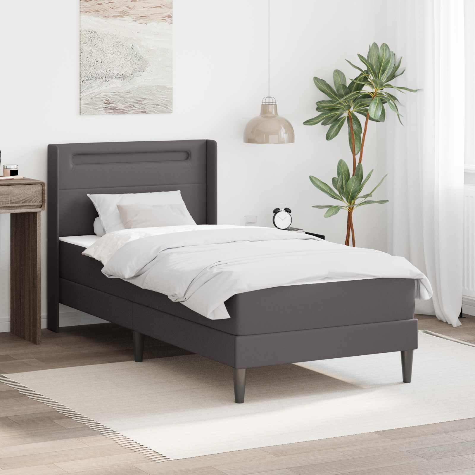 vidaXL vidaXL Rama łóżka z materacem Szary 90 x 200 cm Ekoskóra