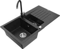 Zlewozmywaki z baterią - Mexen Matias zlewozmywak granitowy 1,5-komorowy z ociekaczem i baterią kuchenną Telma, czarny/srebrny - 6502-73-670200-70 - miniaturka - grafika 1
