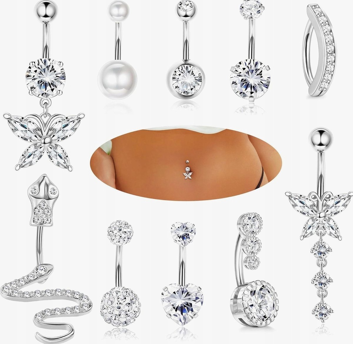 KOLCZYKI DO PĘPKA ZESTAW 10 SZTUK PIERCING STAL CHIRURGICZNA 14G