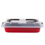 Formy do ciast - Forma prostokątna do ciasta 36,3 x 24,5 x 5,5 cm z plastikową pokrywą i uchwytem czerwona - miniaturka - grafika 1