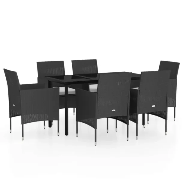 Zestaw Mebli Ogrodowych Rattan PE Czarny 140x70x74 cm, Stół, 6 Krzeseł