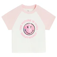 Koszulki dla dziewczynek - Cool Club, T-shirt dziewczęcy, crop top, biały, SmileyWorld - miniaturka - grafika 1