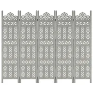 Parawany - Parawan VidaXL, 5-panelowy, rzeźbiony, szary, drewno mango, 200x165 cm - miniaturka - grafika 1