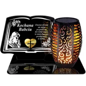 Lampiony i znicze - ZNICZ SOLARNY LED WIECZNY PODSTAWKA NA CMENTARZ GRÓB Księga EFEKT PŁOMIENIA DLA BABCI - miniaturka - grafika 1