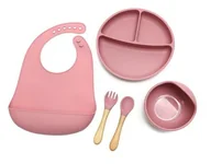Zestawy naczyń dla dzieci - Zestaw Naczyń Silikonowych Talerzyk Z Trzema Przegródkami [Kolor Ciemnoróżowy] - miniaturka - grafika 1