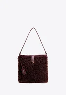 Torebki damskie - Damska torebka worek ze sztucznego futerka bordowa - miniaturka - grafika 1