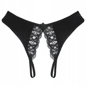 Majtki damskie - Stringi paseczki czarne majtki z rozcięciem koronka - S/M - miniaturka - grafika 1
