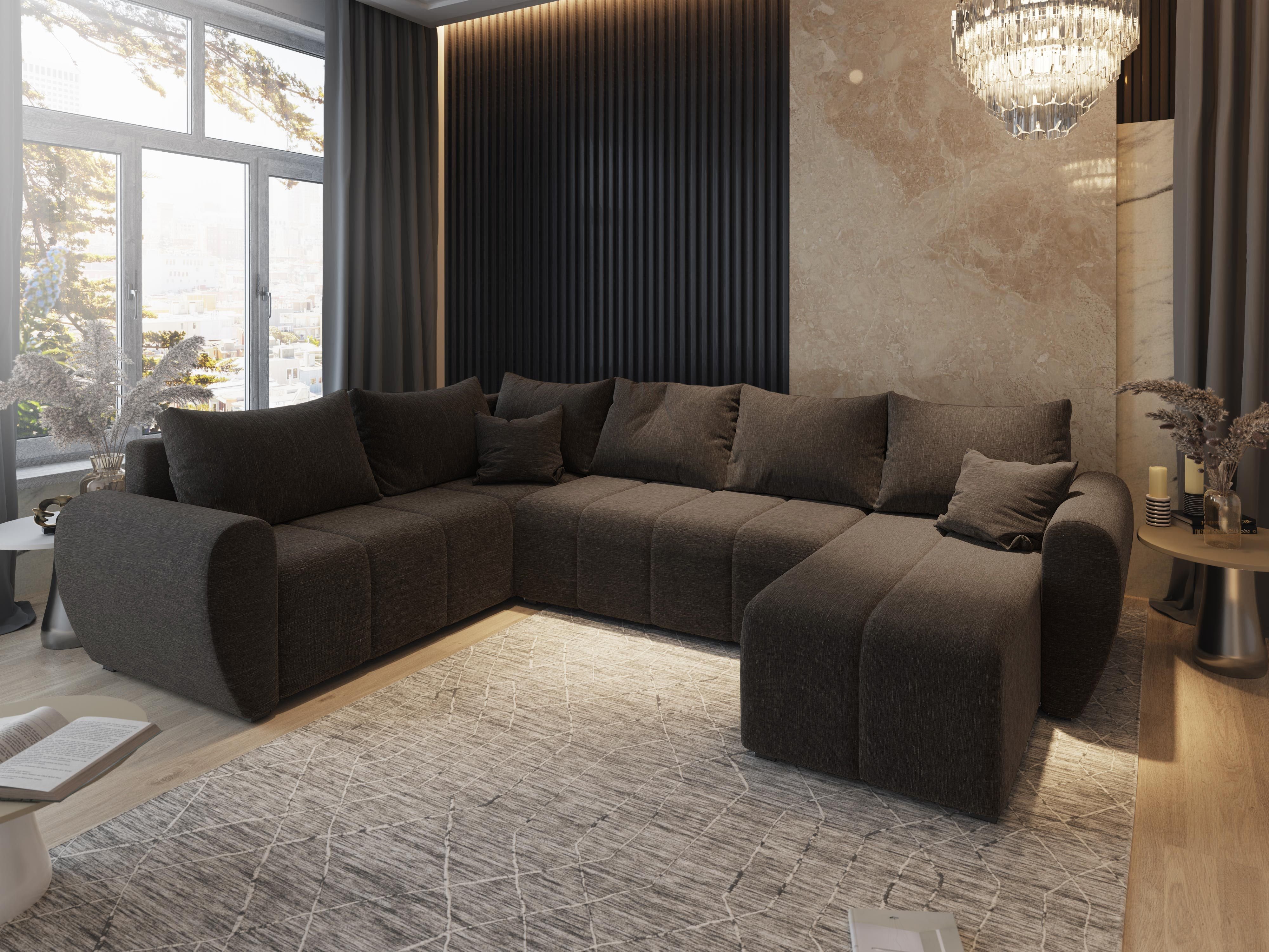 Masseno Narożnik MADISON XL L-S z funkcją spania i pojemnikiem na pościel Kształt U, Rozkładana sofa, Rogówka - Brązowy, SAWANA 16
