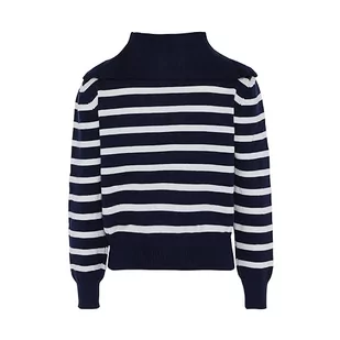 Bridgeport Damski sweter z dzianiny w paski z zamkiem błyskawicznym i granatowym dekoltem, granatowy, wełniany, białe paski, rozmiar XS/S, Ciemno-granatowe białe paski, XS - Swetry damskie - miniaturka - grafika 1