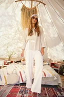 Spodnie damskie - Lniane spodnie z szeroką nogawką-XL - miniaturka - grafika 1