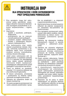 IAA13 INSTRUKCJA BHP DLA SPRZĄTACZEK I OSÓB ZATRUDNIONYCH PRZY SPRZĄTANIU, FN - FOLIA SAMOPRZYLEPNA; (245X350MM) - Instrukcje stanowiskowe BHP - miniaturka - grafika 1