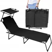Leżaki ogrodowe - SKŁADANY LEŻAK OGRODOWY Z ZADASZENIEM SZARY ALUMINIUM FOTEL PLAŻOWY - miniaturka - grafika 1