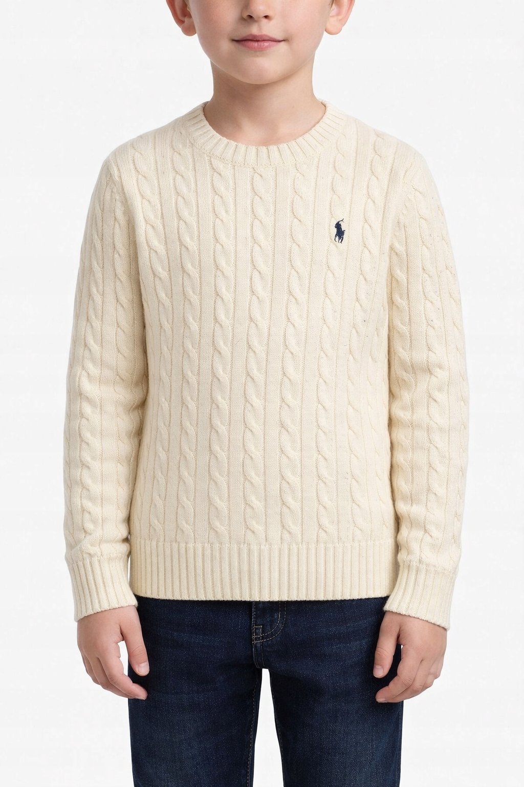 Polo Ralph Lauren Kremowy Sweter Męski Warkoczowy Bawełna XL I4A