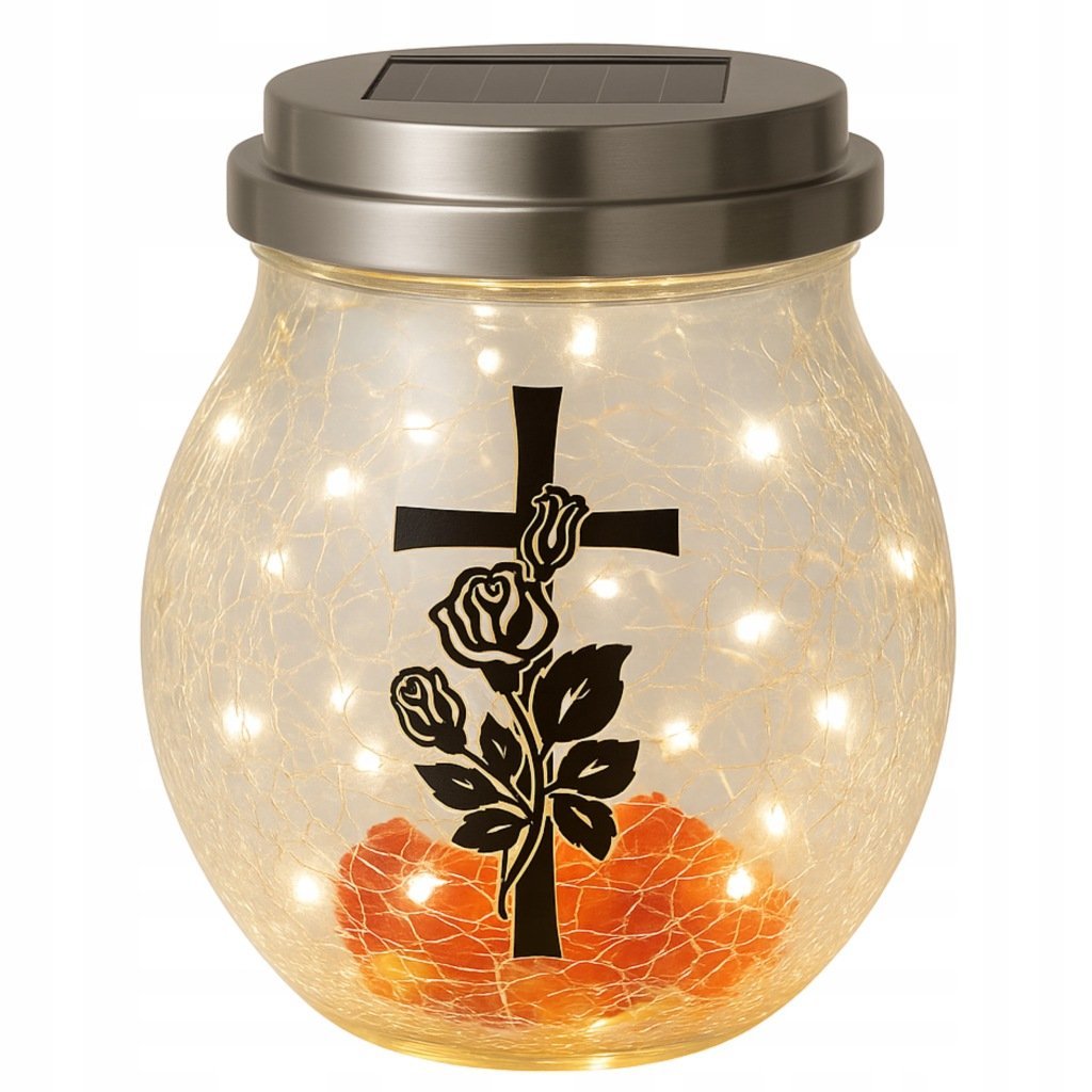 ZNICZ SOLARNY LED LAMPION NA GRÓB STATUETKA NA CMENTARZ RÓŻA KRZYŻ NAGROBNY