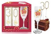 Kieliszki - STARS URODZINOWA MAGENTA - zestaw kieliszek do szampana + zimne ognie - W dniu 30 urodzin - miniaturka - grafika 1