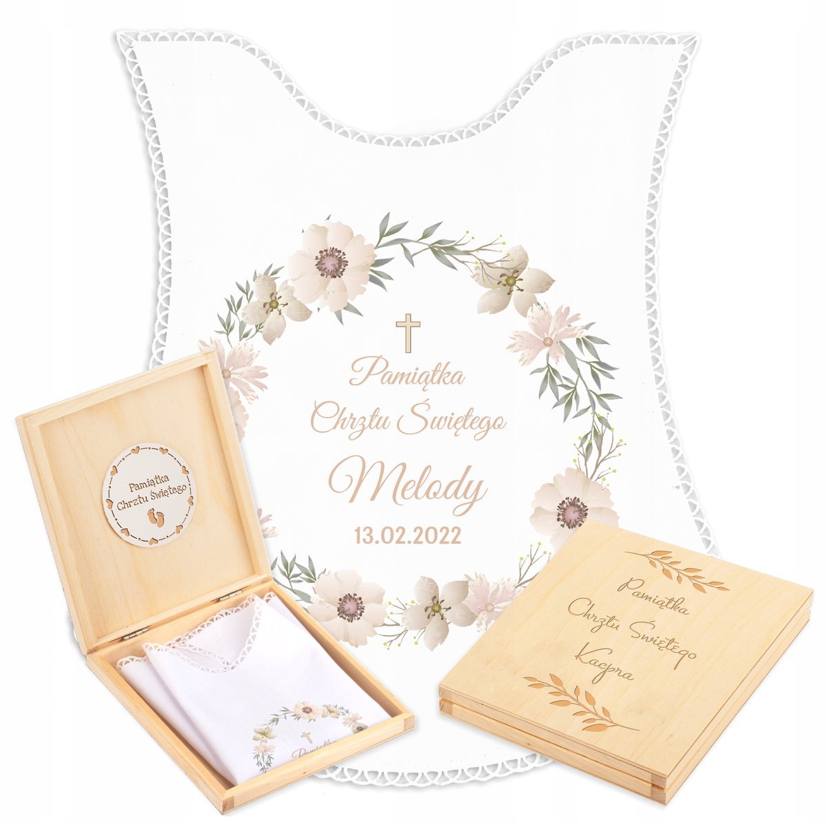 Szatka do Chrztu z Imieniem Biała Szatka na Chrzest + PUDEŁKO szt