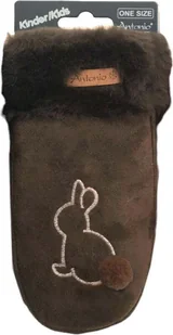 Zimowe zamszowe rękawiczki dziecięce " Rękawiczki królik z misiem " Tanie rękawiczki dziecięce z miękką podszewką " Sztuczne futerko na nadgarstku: Brązowy Kolor: Brązowy - Rękawiczki dla dzieci - miniaturka - grafika 1