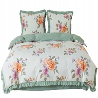 Pościel - Pościel z falbanką 160x200 mikrofibra Cotton World 3 el zielona w kwiaty - miniaturka - grafika 1
