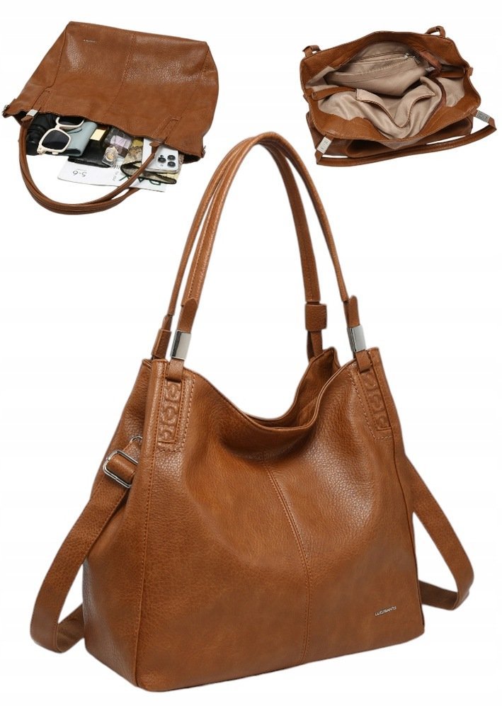 Torebka Torba Damska Shopper LUIGISANTO Format A4 Pasek V6600 Camel