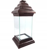 Lampiony i znicze - Klasyczny Znicz Kapliczka Szklany Prosty Lampion Brązowy Miedziany - miniaturka - grafika 1