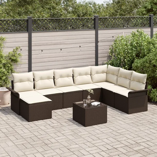 8-częściowy Modułowy Zestaw Sof Ogrodowych Brązowo-Biały, Rattan