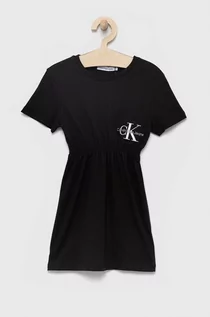 Sukienki i spódniczki dla dziewczynek - Calvin Klein Jeans Jeans sukienka bawełniana dziecięca kolor czarny mini rozkloszowana - grafika 1