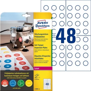 Avery Zweckform Tabliczki Inspekcyjne Plomby Zweckform Średnica 20mm Białe 480 Etykiet 10 Arkuszy ZW597 - Etykiety do drukarek - miniaturka - grafika 1
