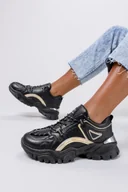 Buty dla dziewczynek - Czarne sneakersy na platformie buty sportowe sznurowane holograficzny pasek Casu 11-10-21-B - miniaturka - grafika 1