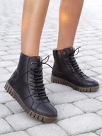 Botki damskie - Rieker Botki damskie ocieplane na platformie Red bordowe-40 - miniaturka - grafika 1