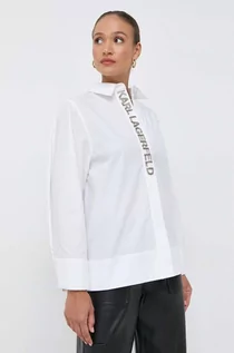 Koszule damskie - Karl Lagerfeld koszula bawełniana damska kolor biały regular z kołnierzykiem klasycznym - grafika 1