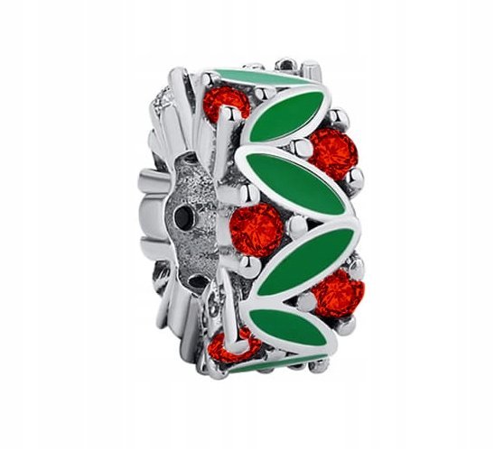 Charms Srebrny Liście Czerwone Cyrkonie Listki Kryształki SREBRO 925