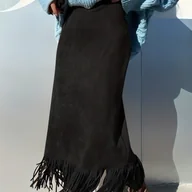 Spódnice - TEMU Elegancka Sukienka Maxi z Frędzlami dla Kobiet - Wszechstronna na Każdą Porę Roku - Długość Sukienkowa z Chwostami, Pranie w Praniu Maszynowym, - miniaturka - grafika 1