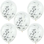 Baby shower i roczek - Balony Urodzinowe Z Konfetti Srebrne Roczek 5szt - miniaturka - grafika 1