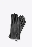 Rękawiczki - Damskie rękawiczki ze skóry naturalnej i sztucznym futerkiem czarne - miniaturka - grafika 1