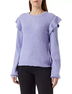 Swetry damskie - Vila Damski sweter Viril O-Neck Flounce Knit Top Noos, Sweet Lavender/Szczegóły: melanż, XS - grafika 1