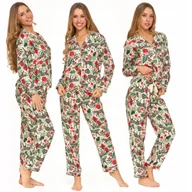 Piżamy damskie - PIŻAMA DAMSKA DWUCZĘŚCIOWA DŁUGA ROZPINANA WISKOZA KOŁNIERZYK MORAJ S PATT 1 - miniaturka - grafika 1