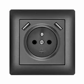Gniazdka elektryczne - Elektro-Plast Gniazdo Astoria 2P+Z 2xUSB czarne - miniaturka - grafika 1