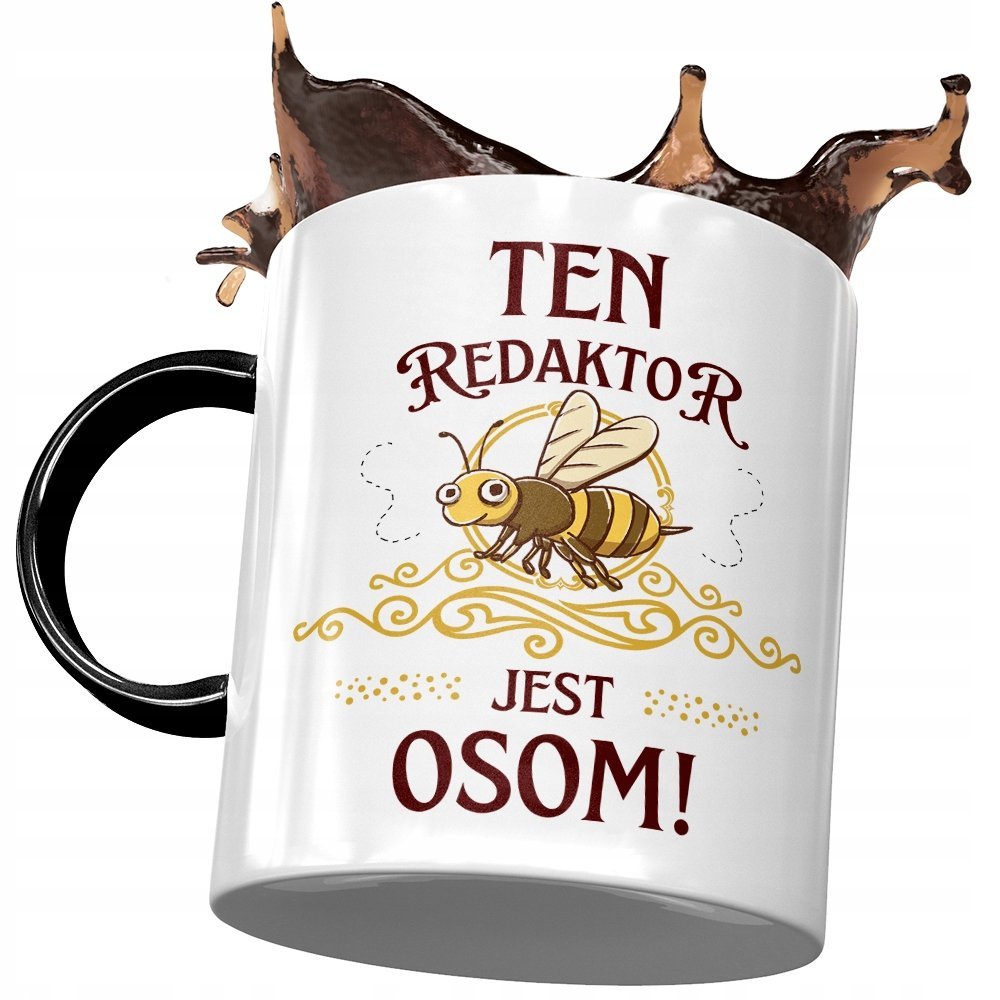 Kubek Czarny Dla Redaktora Ten Redaktor Jest Osom z Nadrukiem ze Zdjęciem + Opakowanie na prezent (wzór 02)