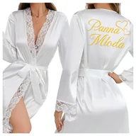 Komplety bielizny - Szlafrok damski z koronką satynowy z napisem Panna Młoda - XL - miniaturka - grafika 1