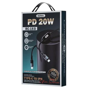 Remax Litxn kabel do szybkiego ładowania USB Typ C - Lightning 20W Power Delivery z wyświetlaczem ekranem miernik mocy 1m czarny (RC-193i) - Kable USB - miniaturka - grafika 3
