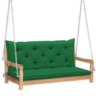vidaXL Huśtawka ogrodowa z zieloną poduszką, 120 cm, drewno tekowe - Huśtawki - miniaturka - grafika 1