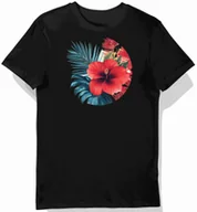 Koszulki męskie - Koszulka męska czarna z motywem kwiatów hibiskusa L - miniaturka - grafika 1