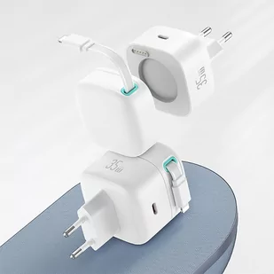 USAMS Ład. siec. 1xUSB-C ze zwijanym kablem Lighning (only head) PD+QC 35W Gan Fast Charging czarny/black XMF Series CC209TC01 (US-CC209) - Ładowarki do telefonów - miniaturka - grafika 2