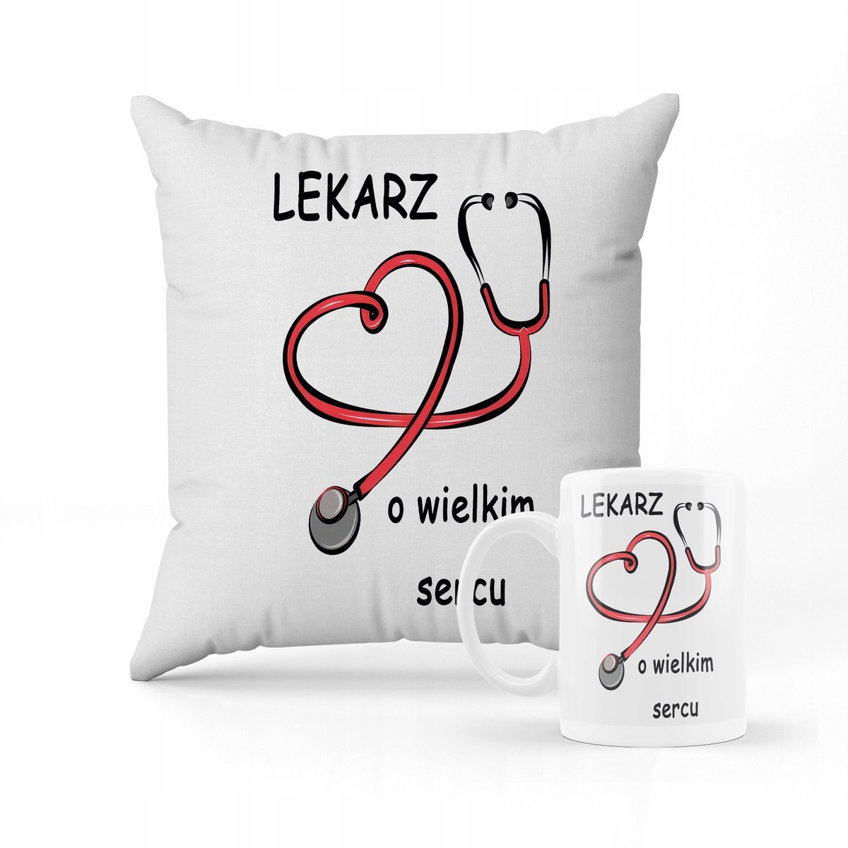 ZESTAW PODUSZKA + KUBEK Dla Lekarza Doktora Serce PREZENT + IMIĘ #2
