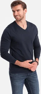 Ombre Męski longsleeve bez nadruku z dekoltem w serek - granatowy V5 OM-LSBL-0108 M - Koszulki męskie - miniaturka - grafika 1