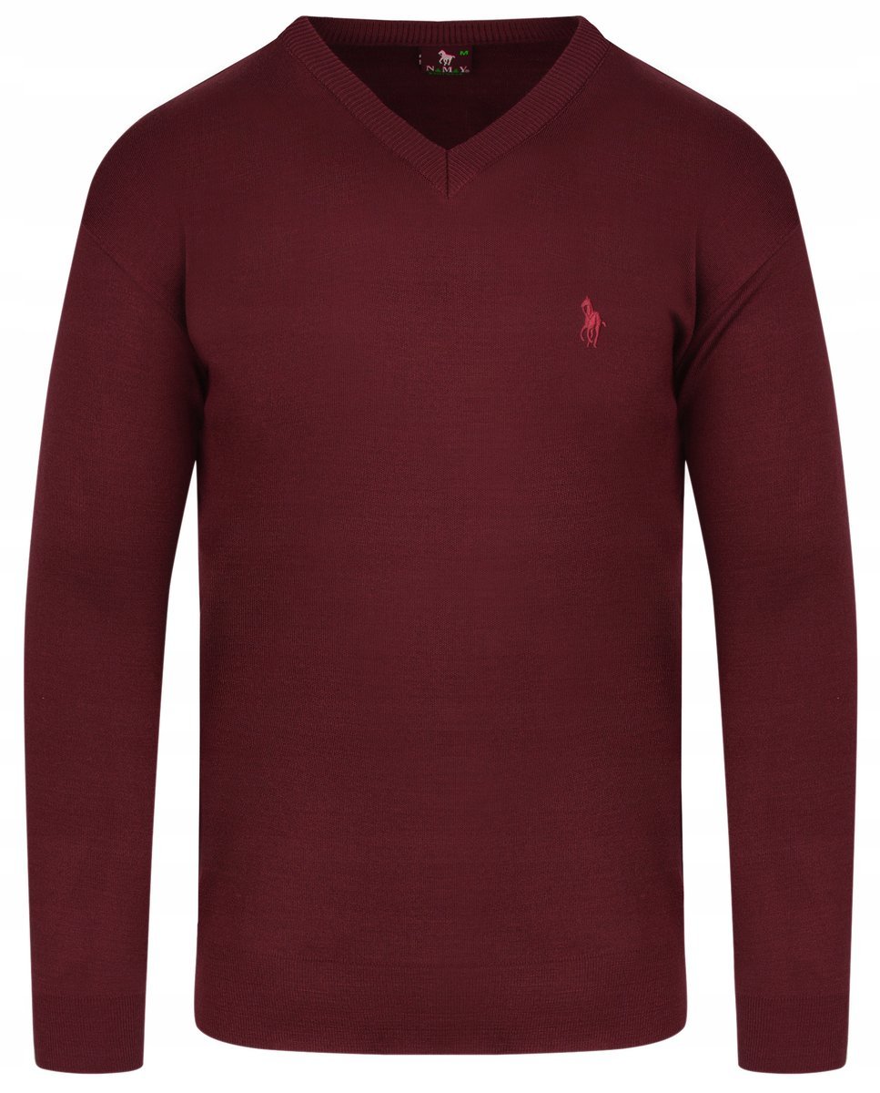 SWETER MĘSKI V SEREK - WEŁNA - KNK - BORDOWY - 3XL