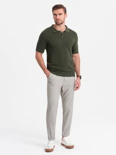 Męskie spodnie chino REGULAR FIT z gumką w pasie szaro-beżowe V1 OM-PACP-0157 - Ombre Clothing - Spodnie męskie - miniaturka - grafika 1