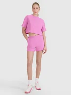 Spodenki damskie - 4F Spodenki dresowe z waflowej dzianiny damskie - różowe L - miniaturka - grafika 1