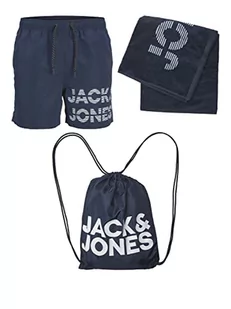 JACK & JONES PLUS Jpstsummer Jjbeach AKM zestaw męskich szortów kąpielowych, ręczników i worka gimnastycznego, Navy Blazer, 46, granatowy blezer - Kąpielówki męskie - miniaturka - grafika 1